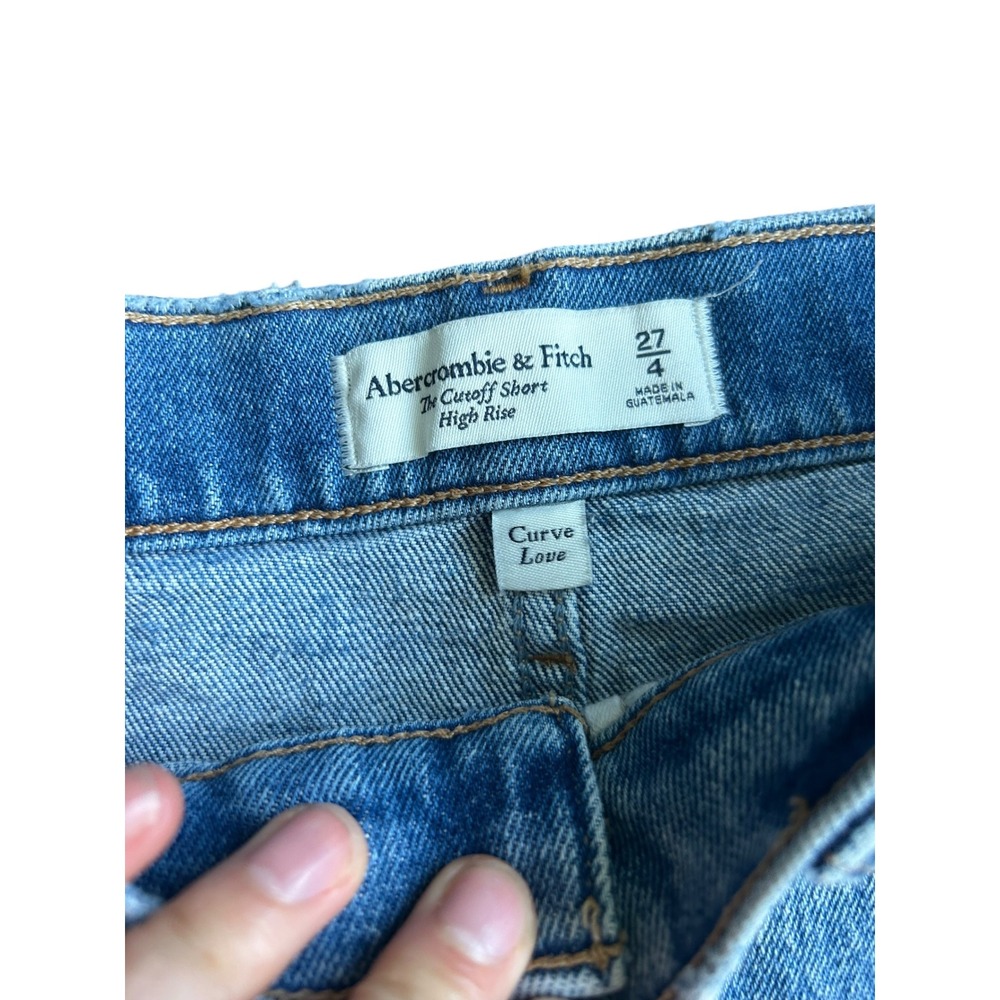 Abercrombie & Fitch Curve Love High Rise Cutoff Shorts Medium Wash Blue 27 4 - Picture 2 of 5